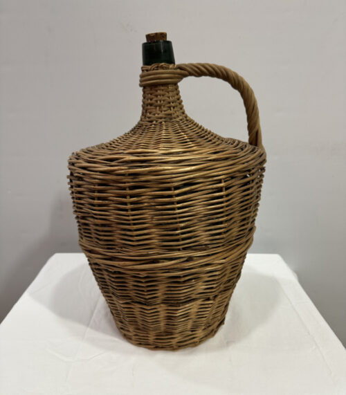 Vintage Glasballon mit Korbgeflecht und Henkel, ca. 1950er Jahre