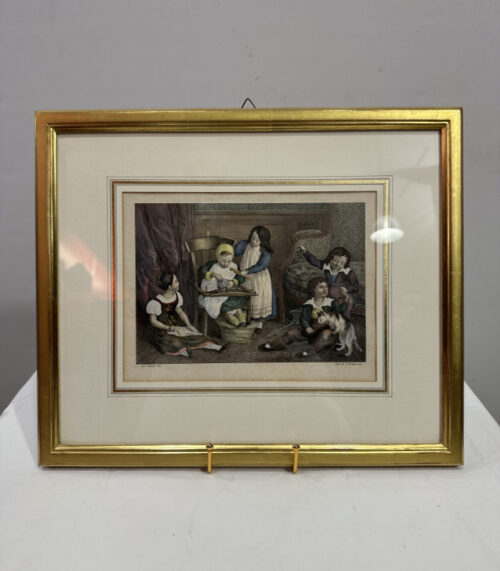 Antike Lithografie „Kindergruppe“ nach Gottfried Mind, um 1840 – von Siebert & Brodtmann