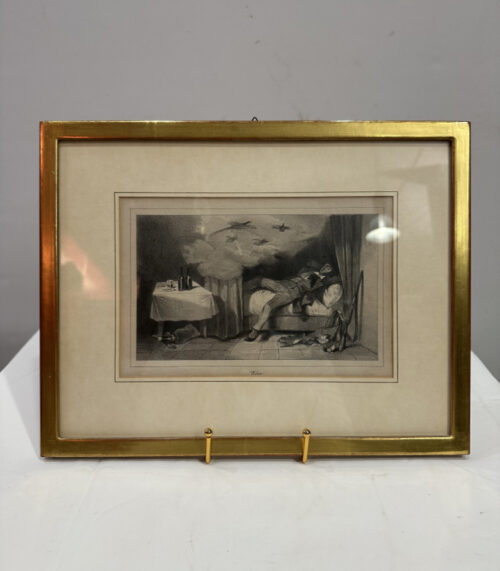 Antike Lithografie „Rêve“ im goldenen Rahmen – Frankreich um 1865–1875