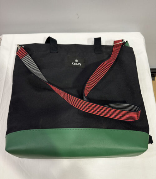 KoKoTé Tragetasche aus Canvas und veganem Leder, Schwarz/Grün