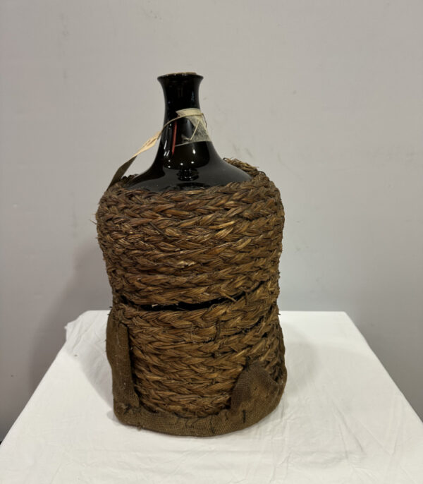 Vintage Bauernhaus Weinballon aus Glas mit Strohumwicklung ca. 1950er-60er Jahre