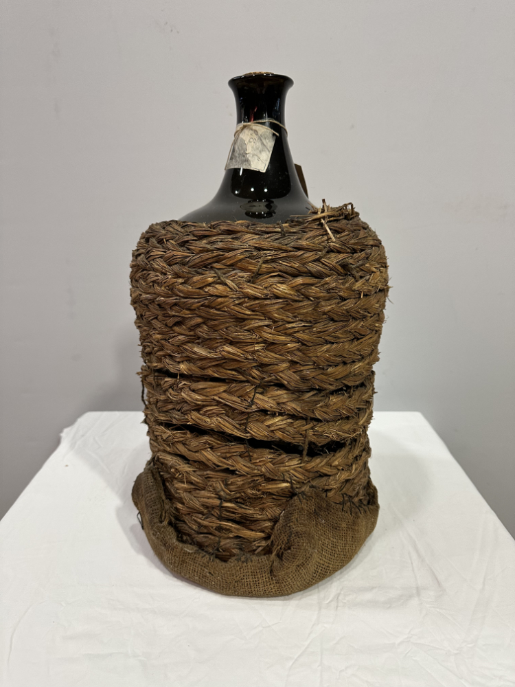 Vintage Bauernhaus Weinballon aus Glas mit Strohumwicklung ca. 1950er-60er Jahre – Bild 2