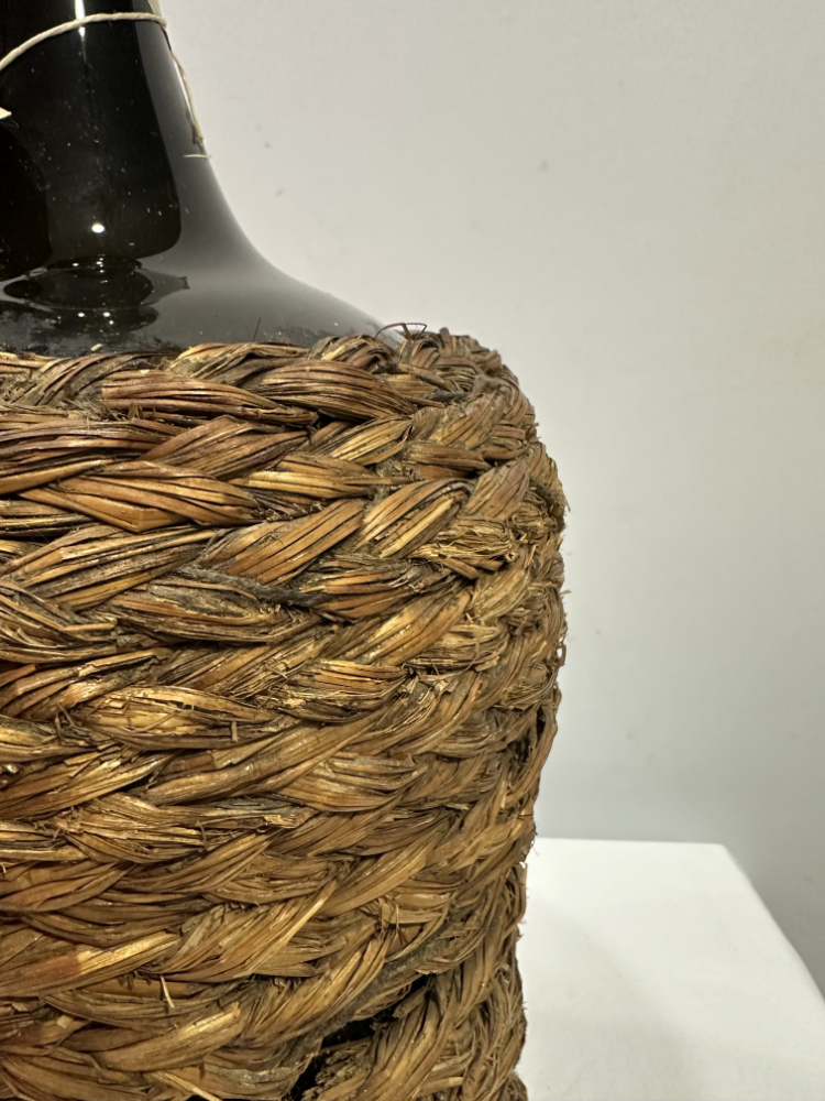 Vintage Bauernhaus Weinballon aus Glas mit Strohumwicklung ca. 1950er-60er Jahre – Bild 5