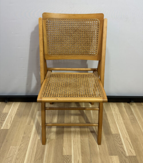 Klappstuhl aus Holz mit Wiener Geflecht, Vintage der 1970er Jahre