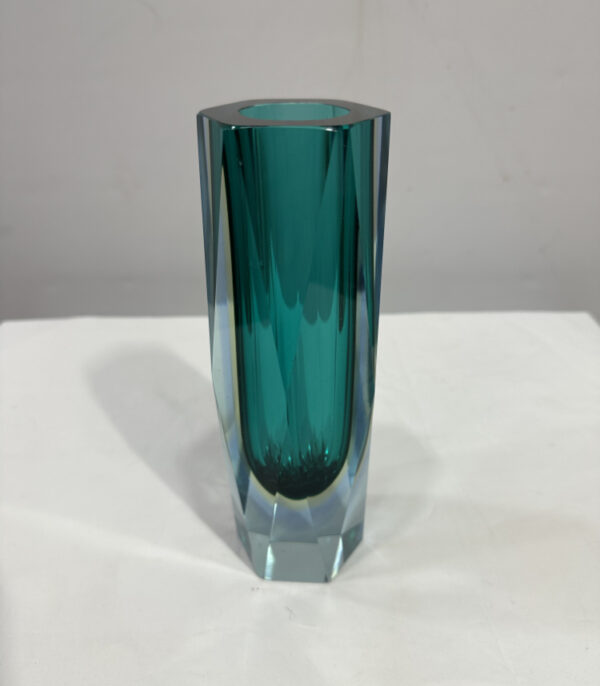 Murano Blockvase Facettiert in Petrolgrün – Mid Century um 1960