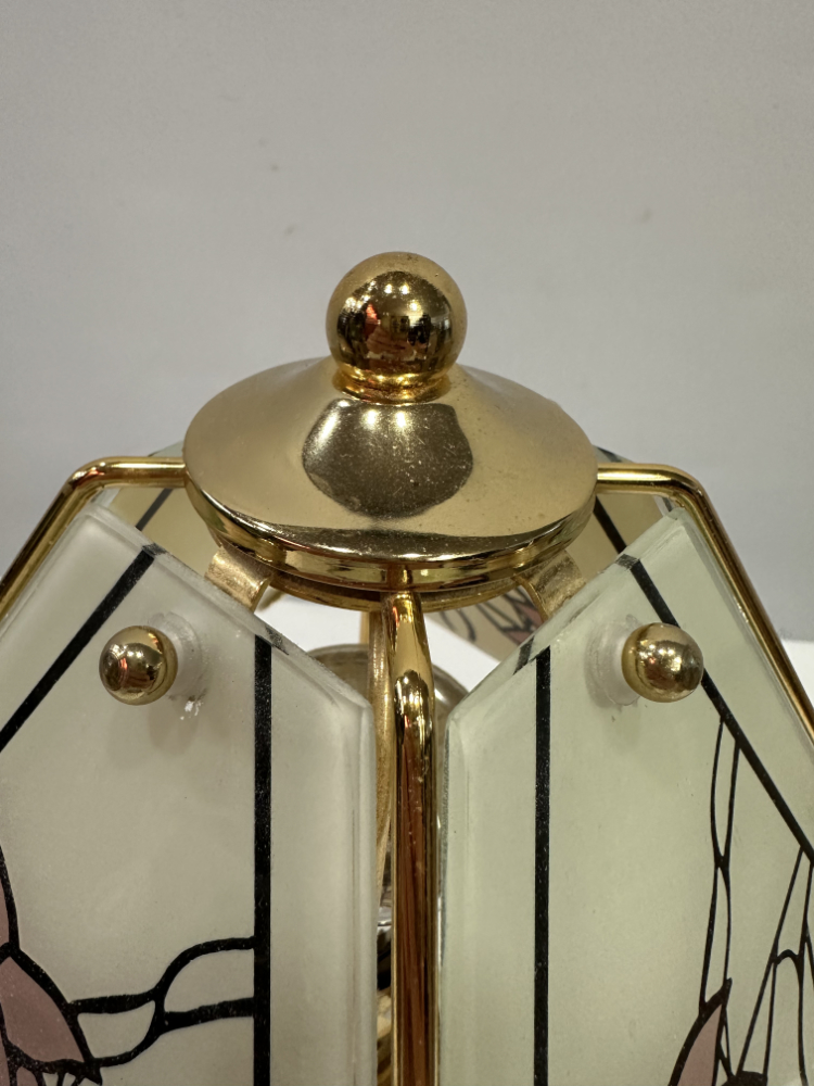 Vintage Tischlampe mit Messingfuss und floralen Glaselementen 1980er Jahre – Bild 5