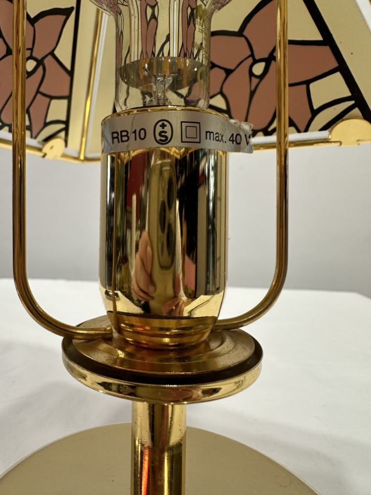 Vintage Tischlampe mit Messingfuss und floralen Glaselementen 1980er Jahre – Bild 6