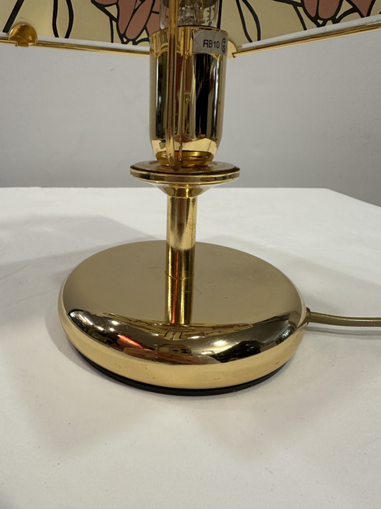 Vintage Tischlampe mit Messingfuss und floralen Glaselementen 1980er Jahre – Bild 7