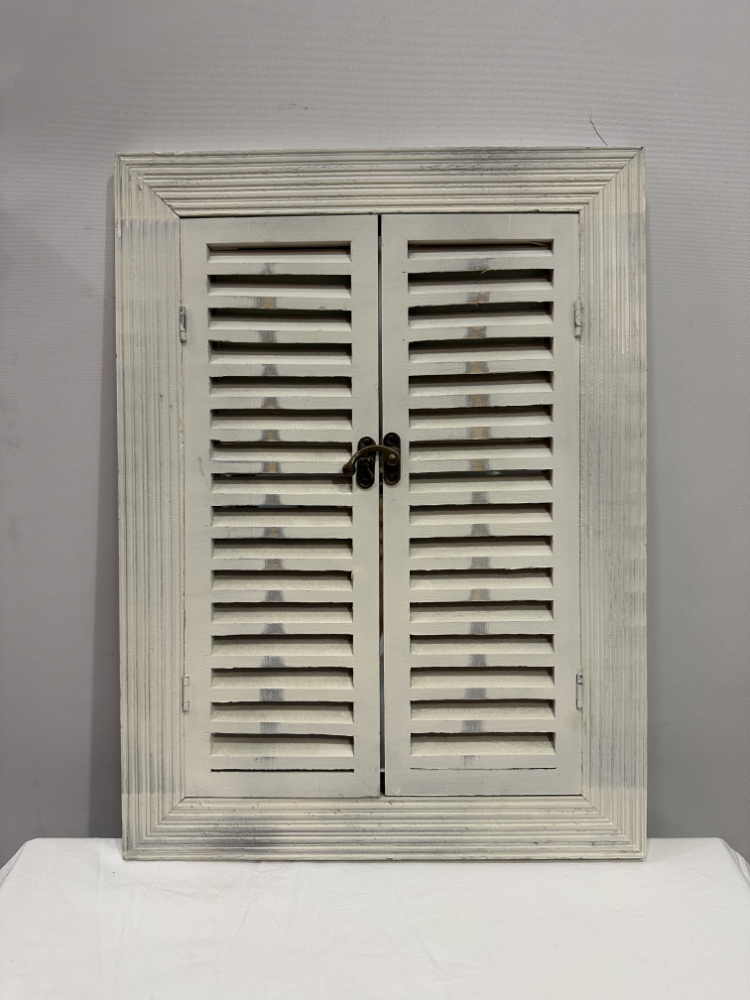 Shabby-Chic Landhaus Wandspiegel mit Holzläden in Weiss – Bild 2