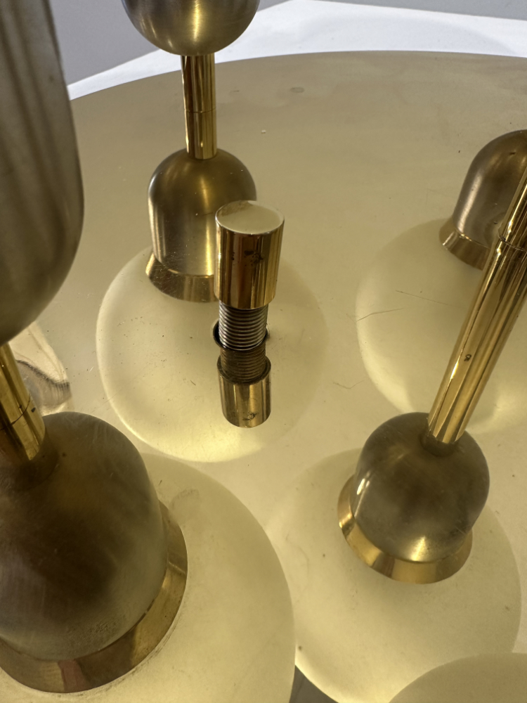 Vintage Mid Century Deckenlampe mit sechs Milchglas Kugeln auf Messingbasis ca. 1970er Jahre – Bild 6