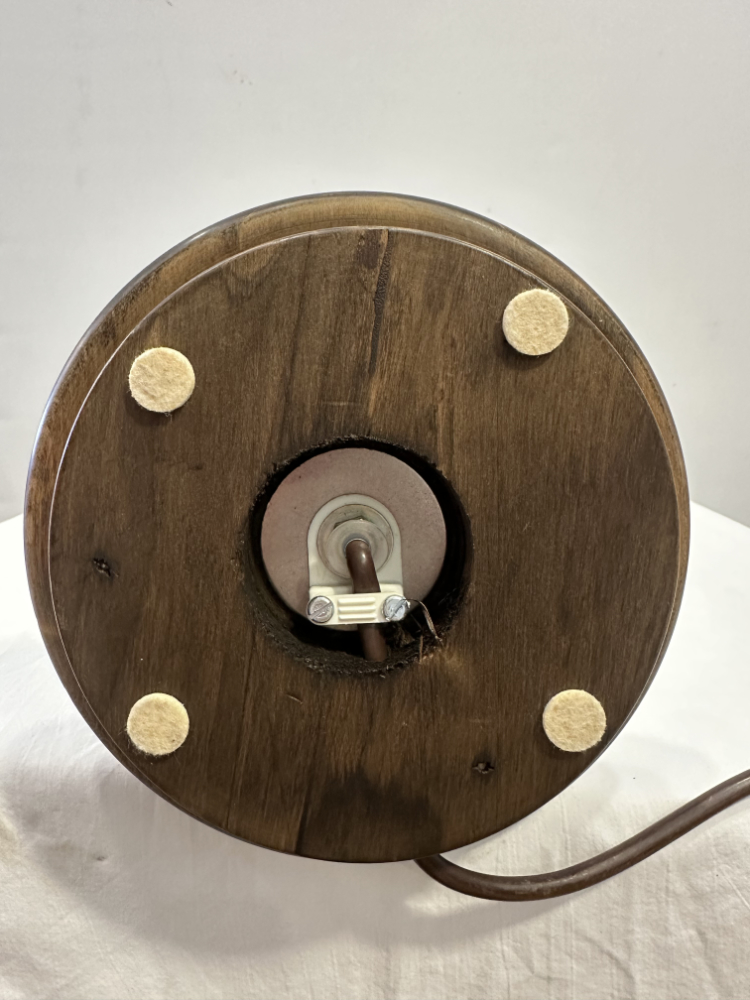 Vintage Jugendstil Tischlampe mit floralen Glasblüten und Holzfuss ca. 1980er Jahre – Bild 6