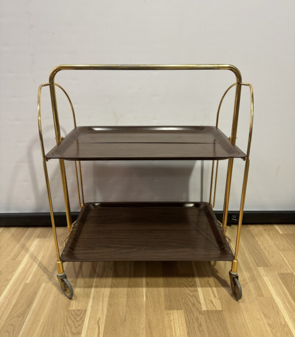 Vintage Servierwagen aus Messing und Holzoptik, ca. 1970er Jahre