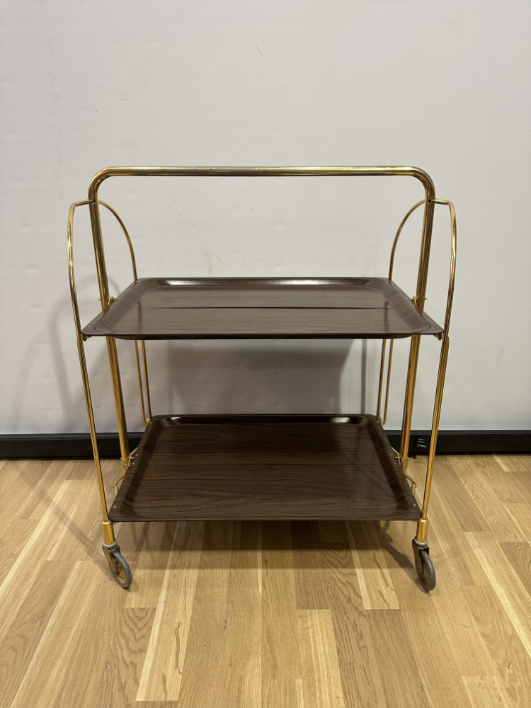 Vintage Servierwagen aus Messing und Holzoptik, ca. 1970er Jahre