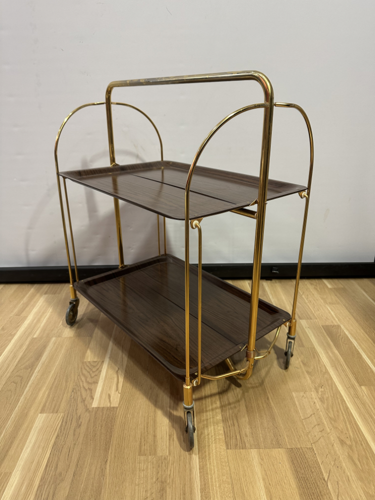 Vintage Servierwagen aus Messing und Holzoptik, ca. 1970er Jahre – Bild 2