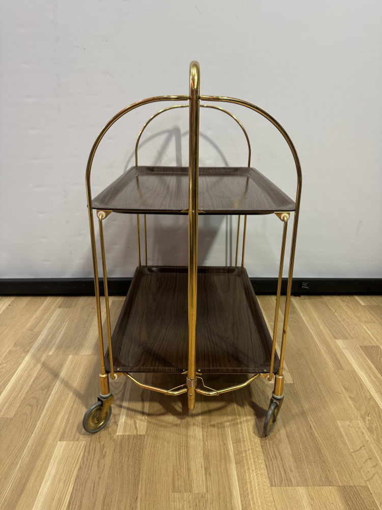 Vintage Servierwagen aus Messing und Holzoptik, ca. 1970er Jahre – Bild 3