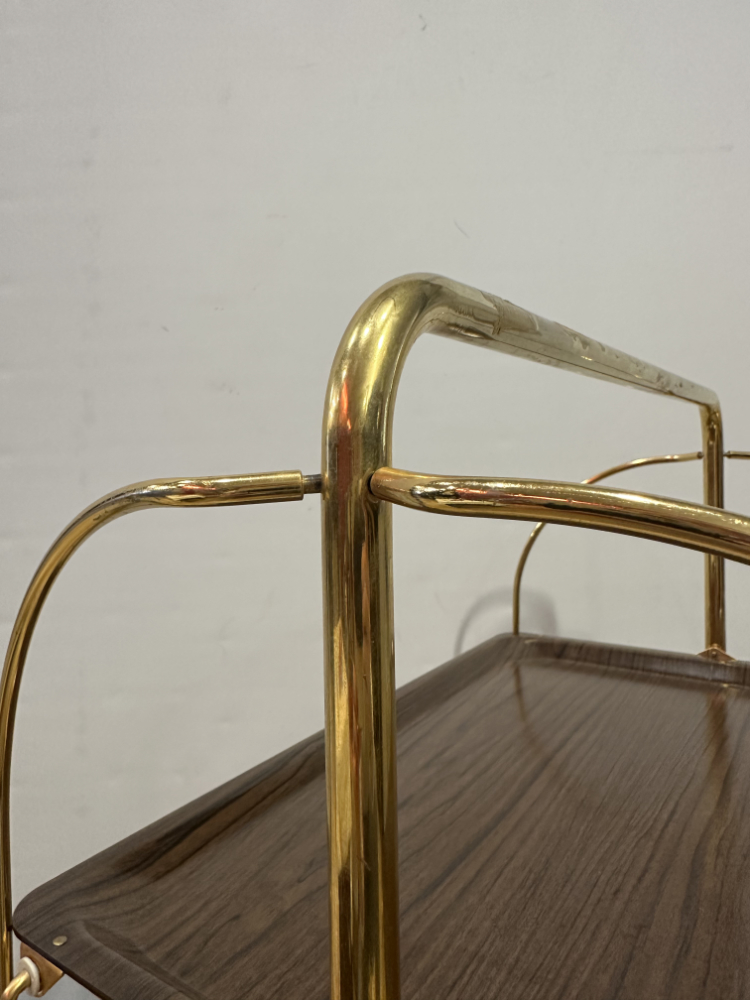 Vintage Servierwagen aus Messing und Holzoptik, ca. 1970er Jahre – Bild 4