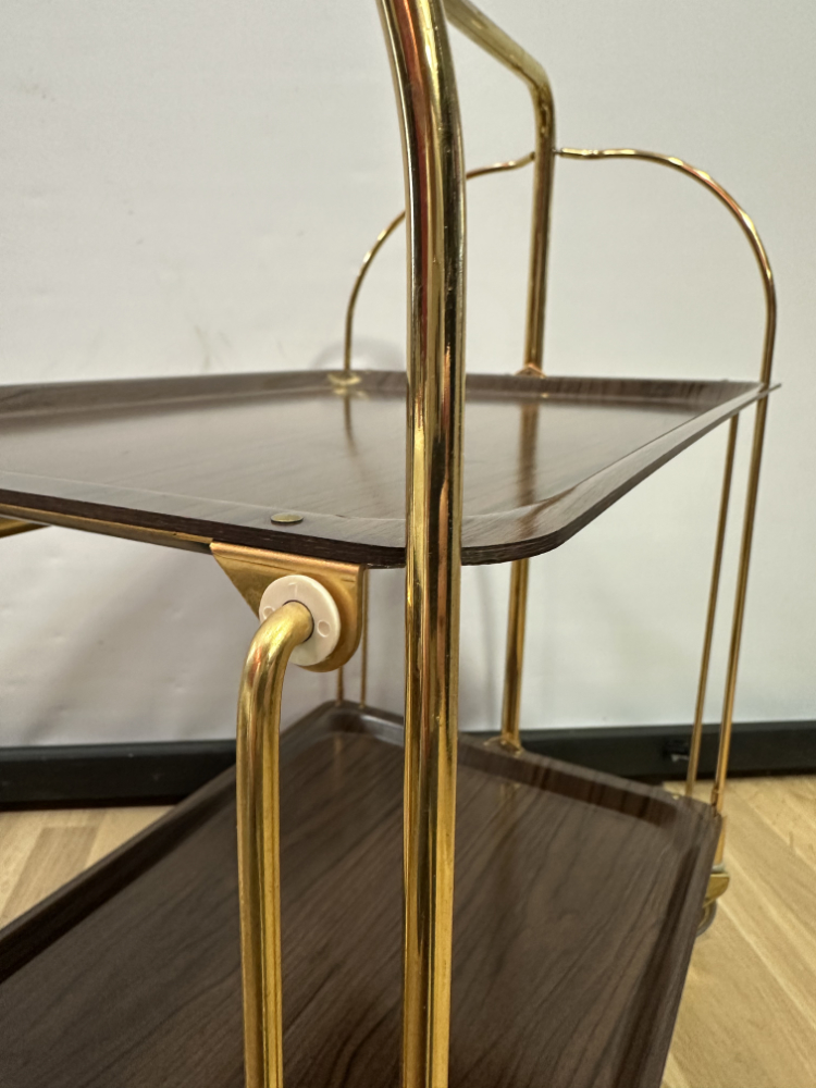 Vintage Servierwagen aus Messing und Holzoptik, ca. 1970er Jahre – Bild 5