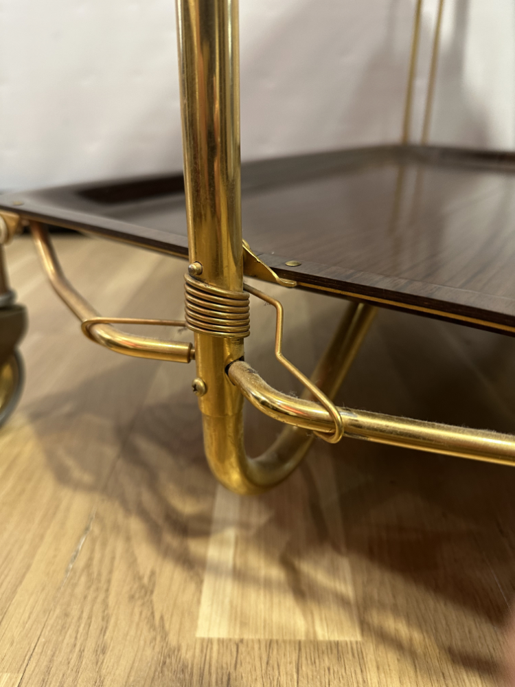 Vintage Servierwagen aus Messing und Holzoptik, ca. 1970er Jahre – Bild 6