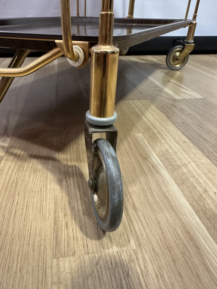 Vintage Servierwagen aus Messing und Holzoptik, ca. 1970er Jahre – Bild 7