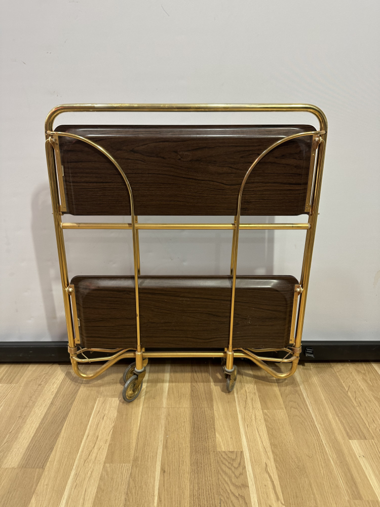 Vintage Servierwagen aus Messing und Holzoptik, ca. 1970er Jahre – Bild 8