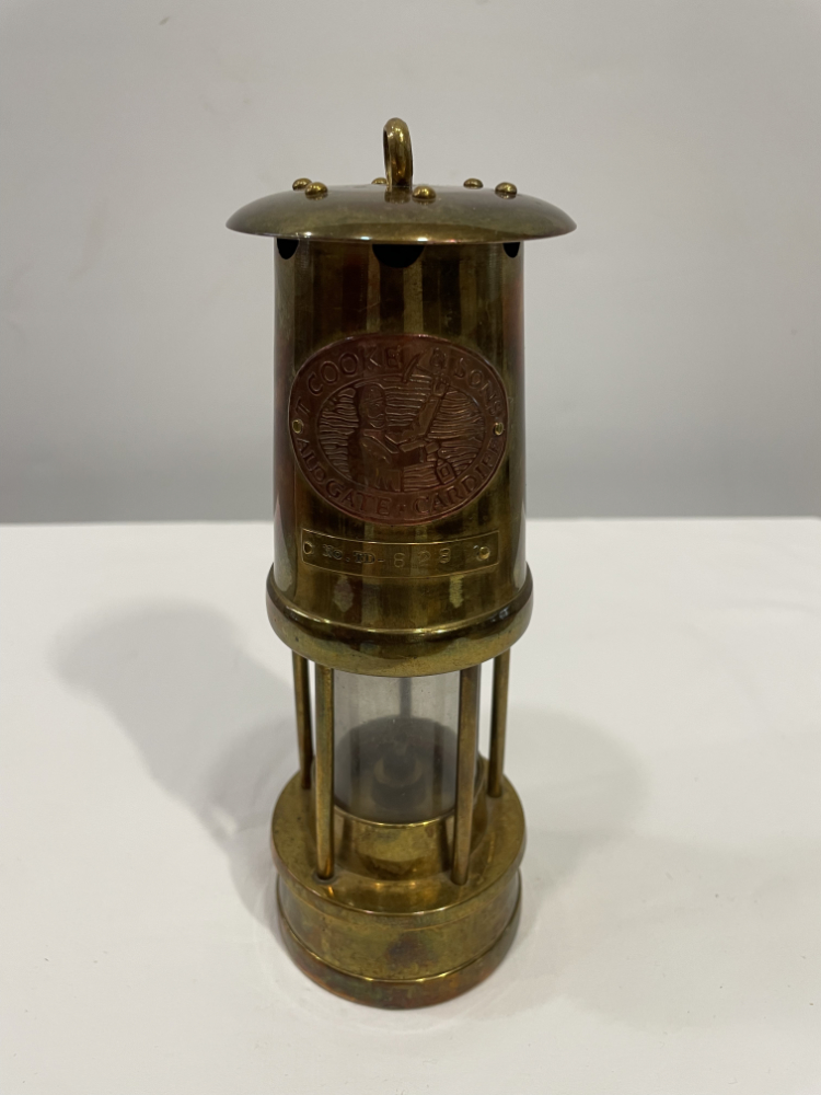 Antike Grubenlampe aus Messing "T. Cooke & Sons", Made in India