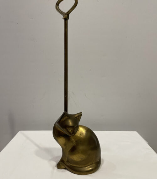 Vintage Messing Türstopper Katzenfigur mit Stielgriff um 1960