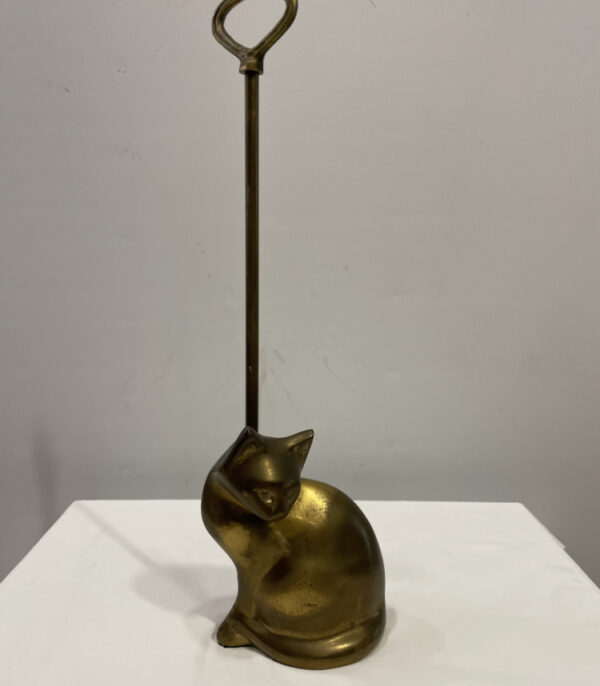 Vintage Messing Türstopper Katzenfigur mit Stielgriff um 1960