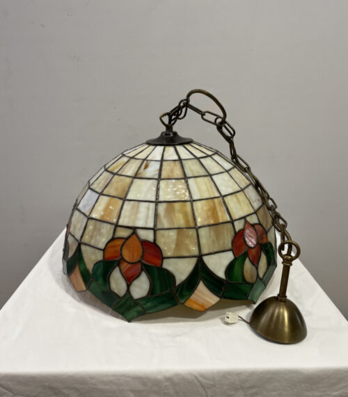 Vintage Tiffany-Stil Deckenlampe aus Glas mit Blumenmuster ca. 1980er Jahre