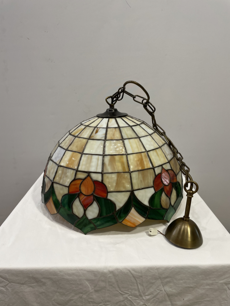 Vintage Tiffany-Stil Deckenlampe aus Glas mit Blumenmuster ca. 1980er Jahre
