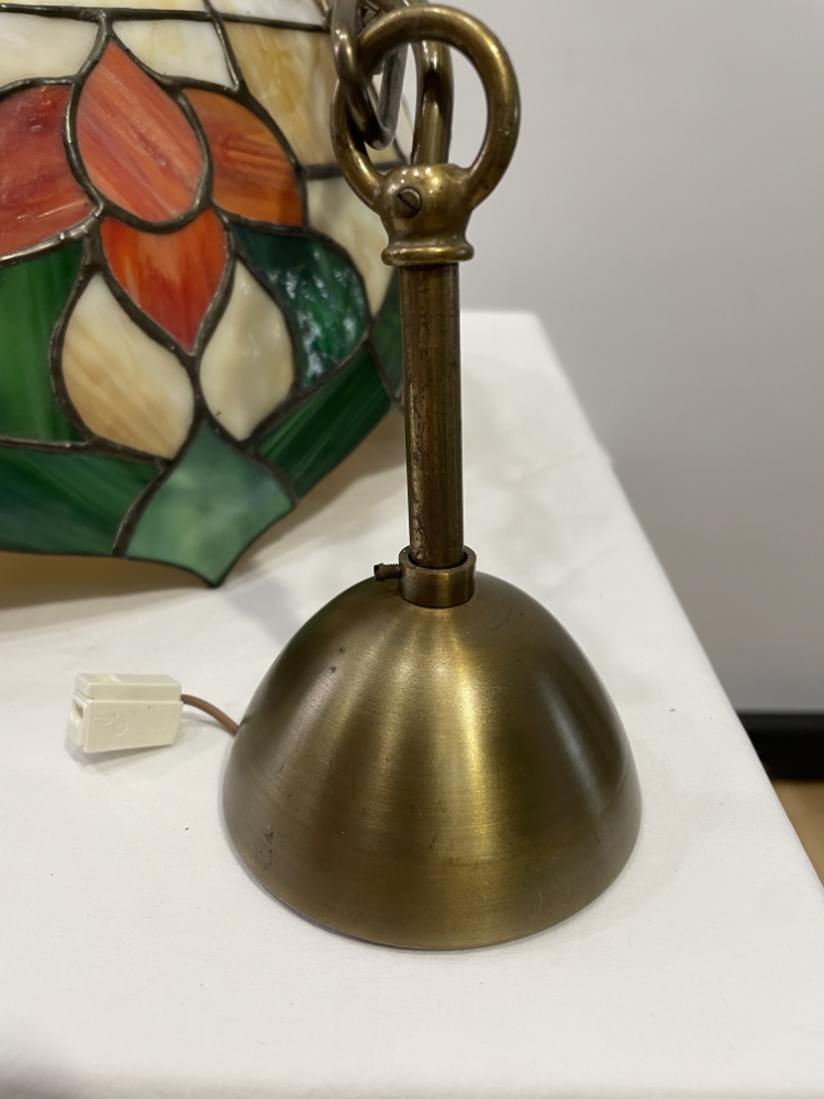 Vintage Tiffany-Stil Deckenlampe aus Glas mit Blumenmuster ca. 1980er Jahre – Bild 3