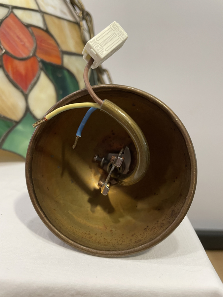 Vintage Tiffany-Stil Deckenlampe aus Glas mit Blumenmuster ca. 1980er Jahre – Bild 4