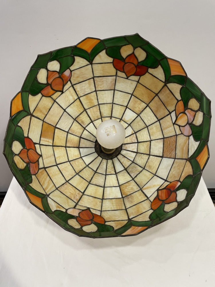 Vintage Tiffany-Stil Deckenlampe aus Glas mit Blumenmuster ca. 1980er Jahre – Bild 6