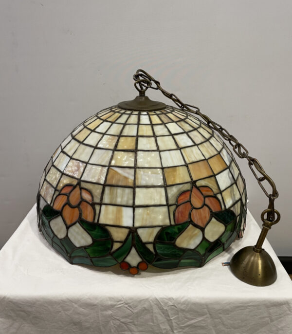 Vintage Tiffany-Stil Deckenlampe aus Glas mit floraler Bleiverglasung ca. 1980er Jahre