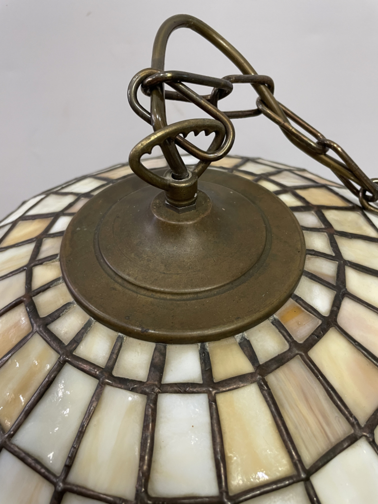 Vintage Tiffany-Stil Deckenlampe aus Glas mit floraler Bleiverglasung ca. 1980er Jahre – Bild 2