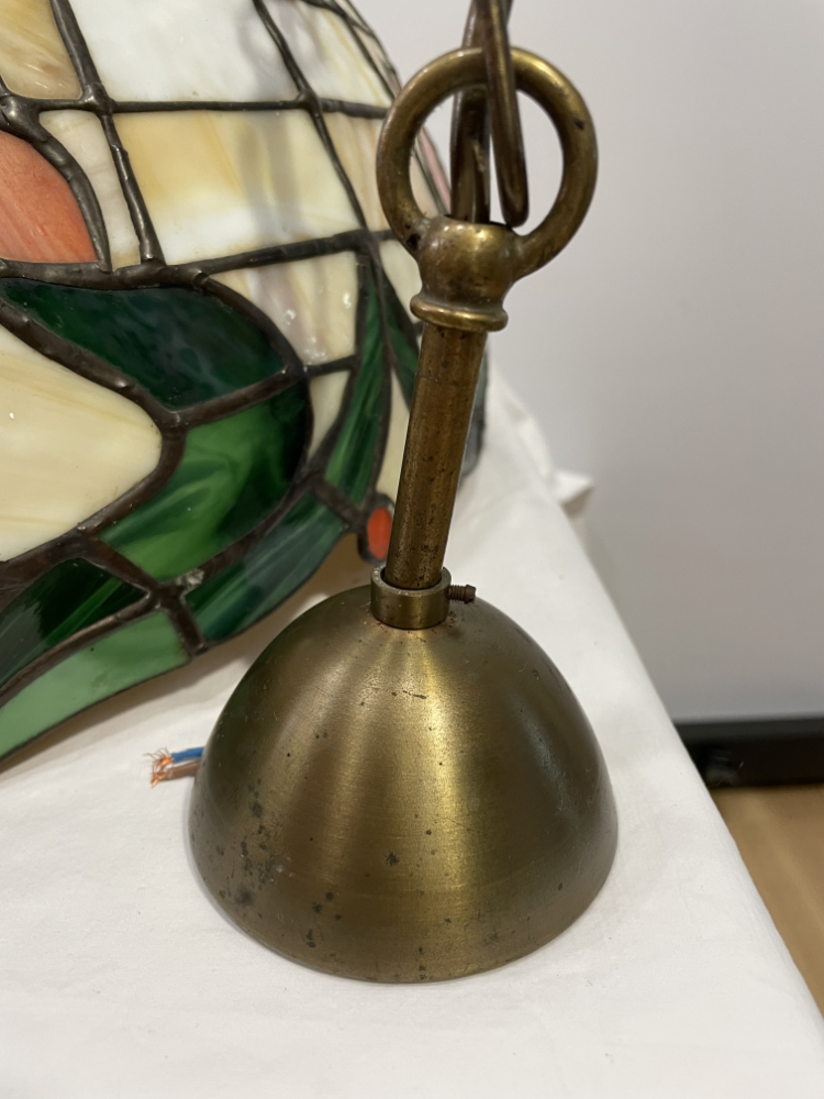 Vintage Tiffany-Stil Deckenlampe aus Glas mit floraler Bleiverglasung ca. 1980er Jahre – Bild 8