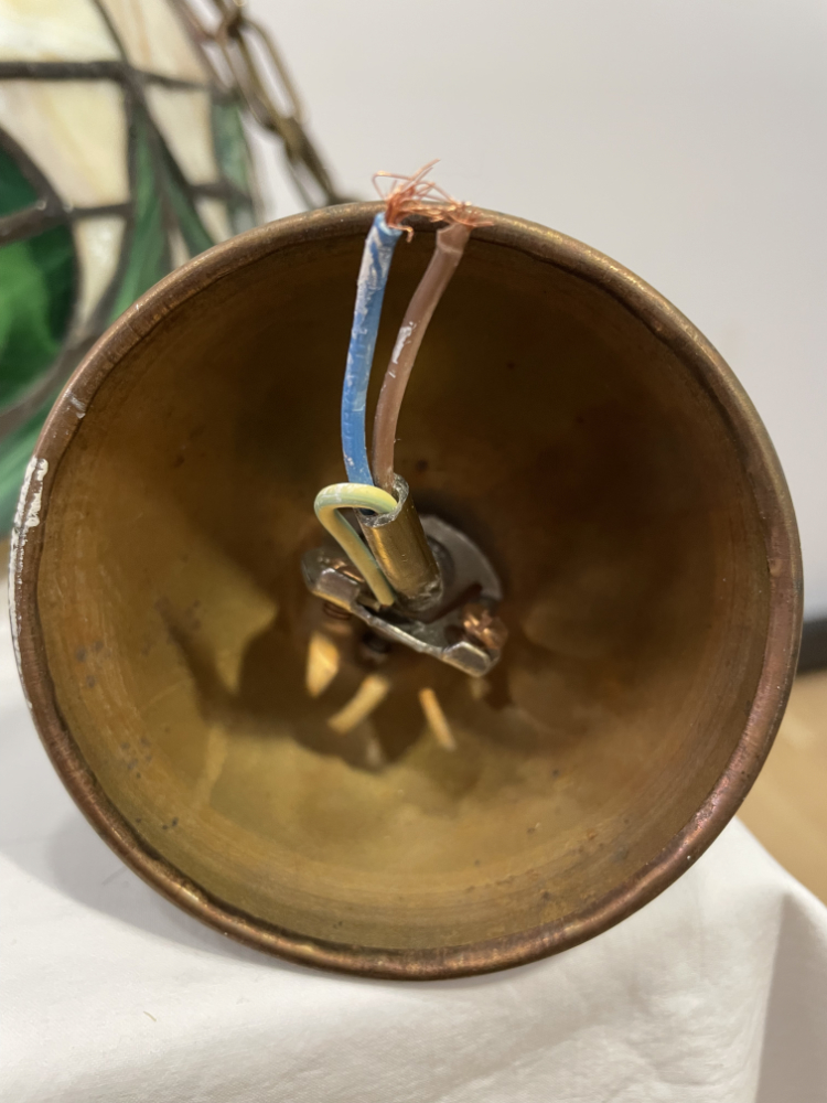 Vintage Tiffany-Stil Deckenlampe aus Glas mit floraler Bleiverglasung ca. 1980er Jahre – Bild 7