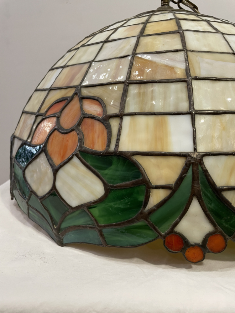 Vintage Tiffany-Stil Deckenlampe aus Glas mit floraler Bleiverglasung ca. 1980er Jahre – Bild 6