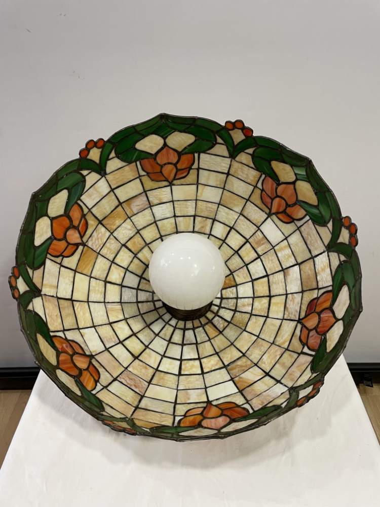 Vintage Tiffany-Stil Deckenlampe aus Glas mit floraler Bleiverglasung ca. 1980er Jahre – Bild 5