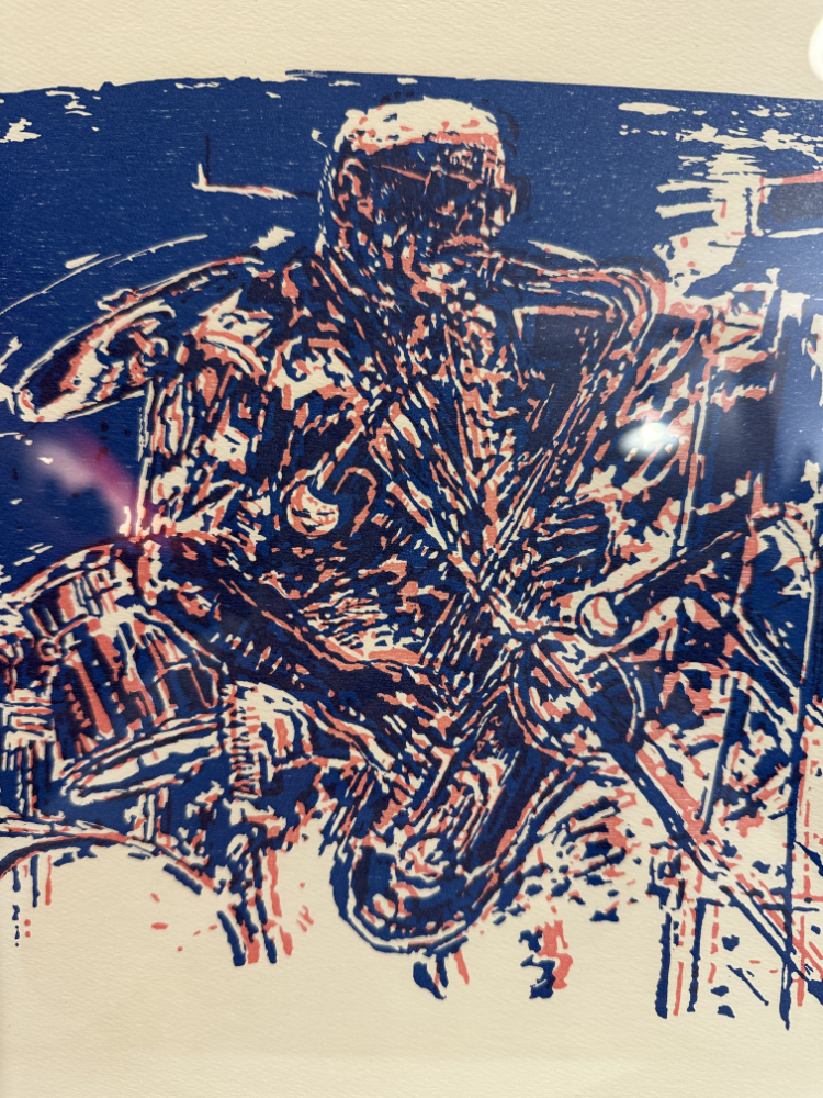 Vintage Grafikdruck „Jazz Saxophonist“ im cremefarbenen Rahmen (1986) – Bild 2