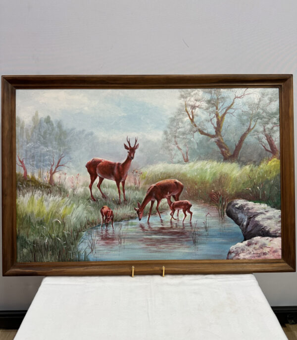Ölgemälde mit Rehen am Waldbach von Antonio V. (1985)