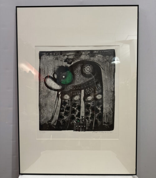 Vintage Modern Art Grafik mit zwei abstrahierten Elefanten, 1975, 9/100