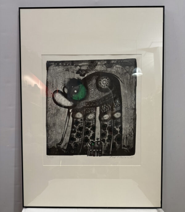 Vintage Modern Art Grafik mit zwei abstrahierten Elefanten, 1975, 9/100