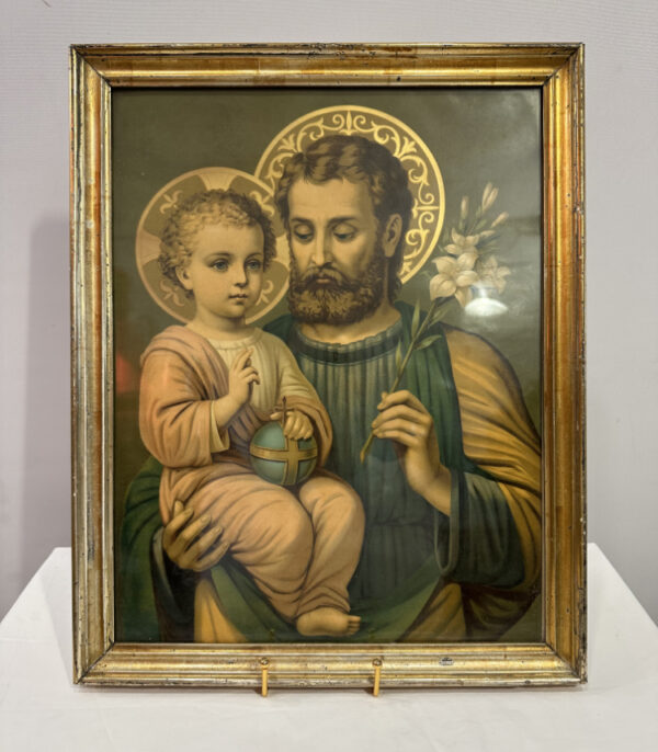 Andachtsbild Kunstdruck "Josef mit Jesuskind" im Goldrahmen