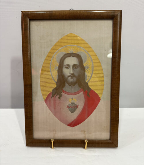 Textilbild "Herz Jesu" auf Seide frühes 20. Jahrhundert