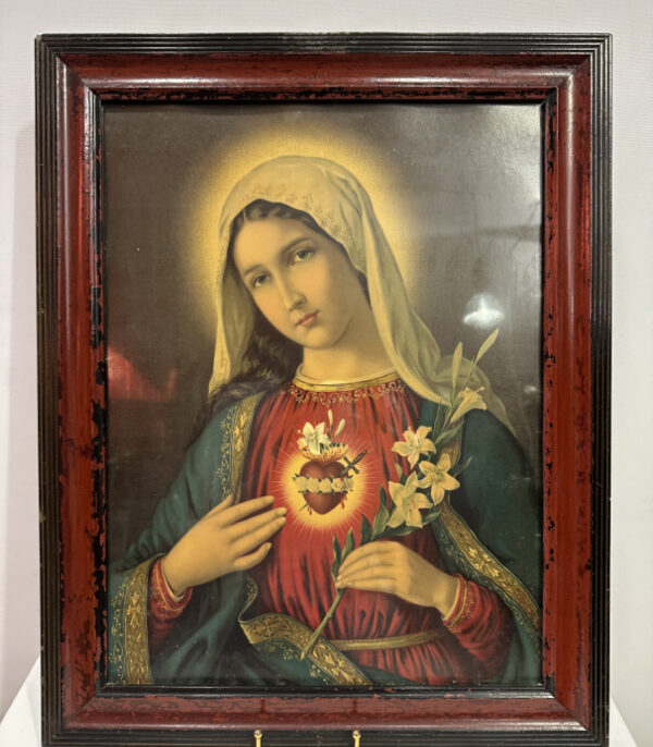 Öldruck "Das Unbefleckte Herz Maria"– um 1900 im Originalrahmen