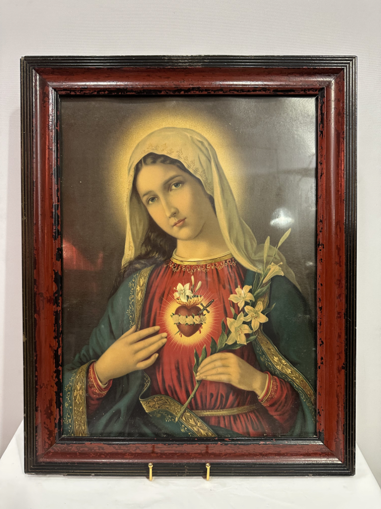 Öldruck "Das Unbefleckte Herz Maria"– um 1900 im Originalrahmen