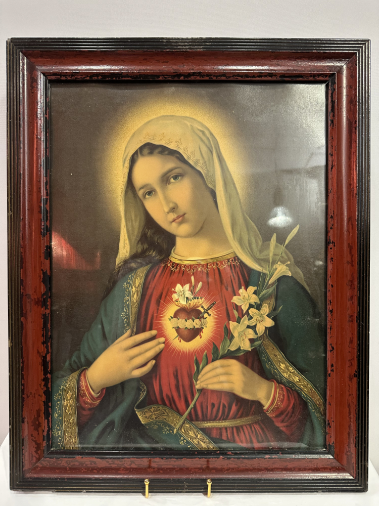 Öldruck "Das Unbefleckte Herz Maria"– um 1900 im Originalrahmen – Bild 2