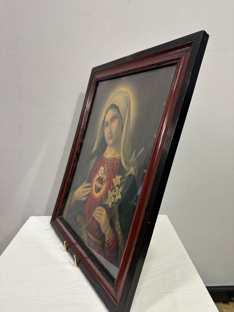 Öldruck "Das Unbefleckte Herz Maria"– um 1900 im Originalrahmen – Bild 5