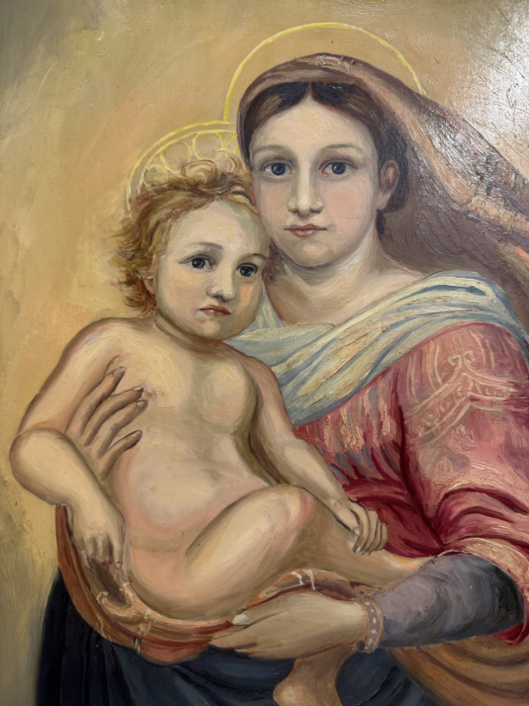 Ölgemälde "Sixtinische Madonna", Kopie nach Raffael – Bild 3