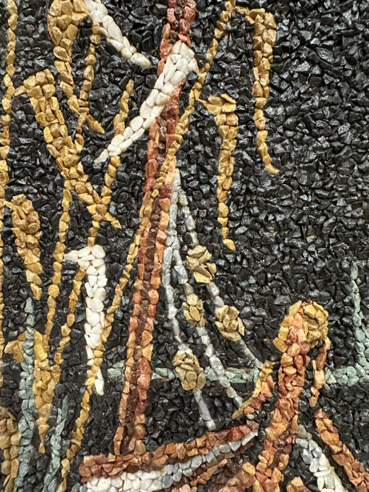 Vintage Steinmosaikbild mit Boot und Schilf – Handgefertigte Wandkunst im Holzrahmen – Bild 4